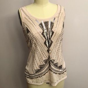 ✨3/$15 Blush pink sequin Art Deco tank top